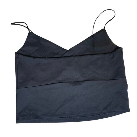 ABERCROMBIE & FITCH BLACK CROPPED TANK TOP V NECKLINE CUTOUT DETAIL CENTER SZ M - Picture 3 of 7